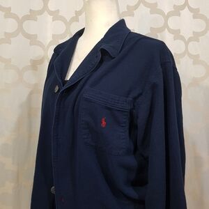 Navy Blue Polo Shirt with Red Logo
